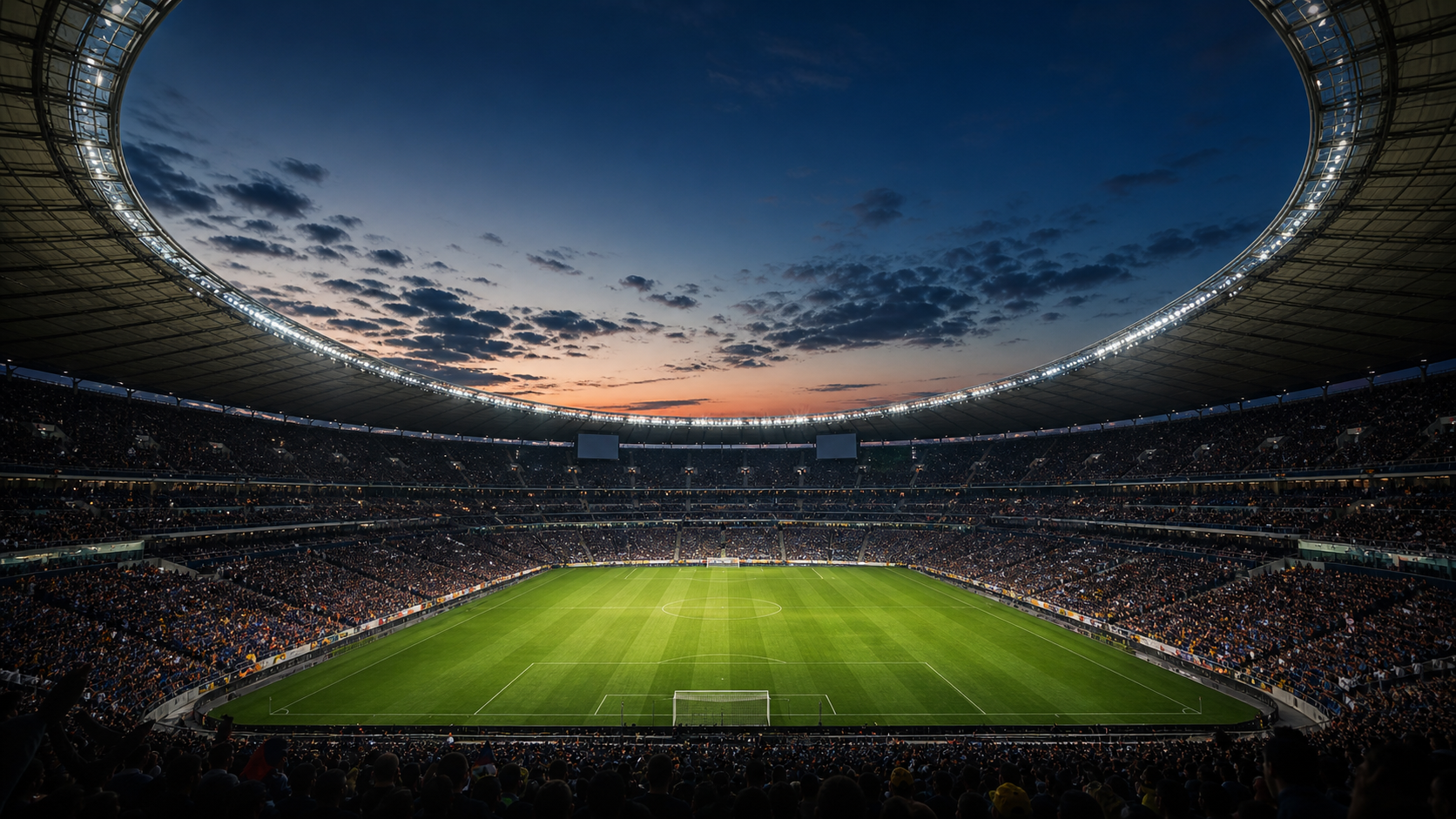 World Cup stadium at dusk
